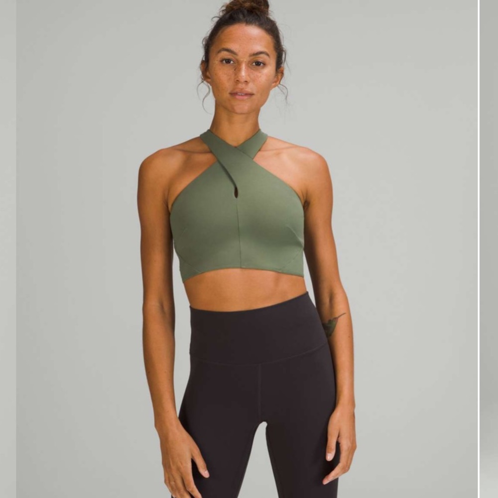 Lululemon Nulu Wrap-Front Longline Bra, A/B Cup-Green Twill Size 6 (NO BRA PADS)